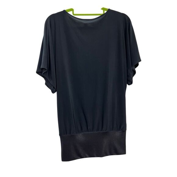 Express Top Womens Size Small Black Blouse V-Neck Short Sleeve Banded Hem - Picture 2 of 7